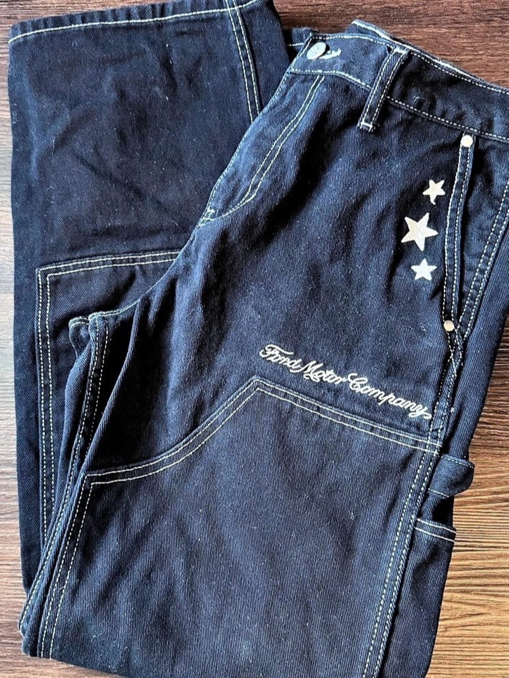 PacSun x Ford Jeans Embroidered Star Double Knee Carpenter Baggy Black Mens 30